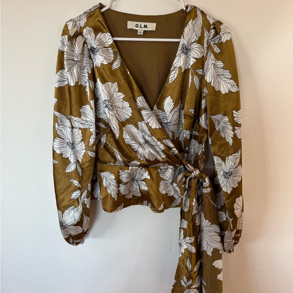 Olive Floral Wrap Blouse